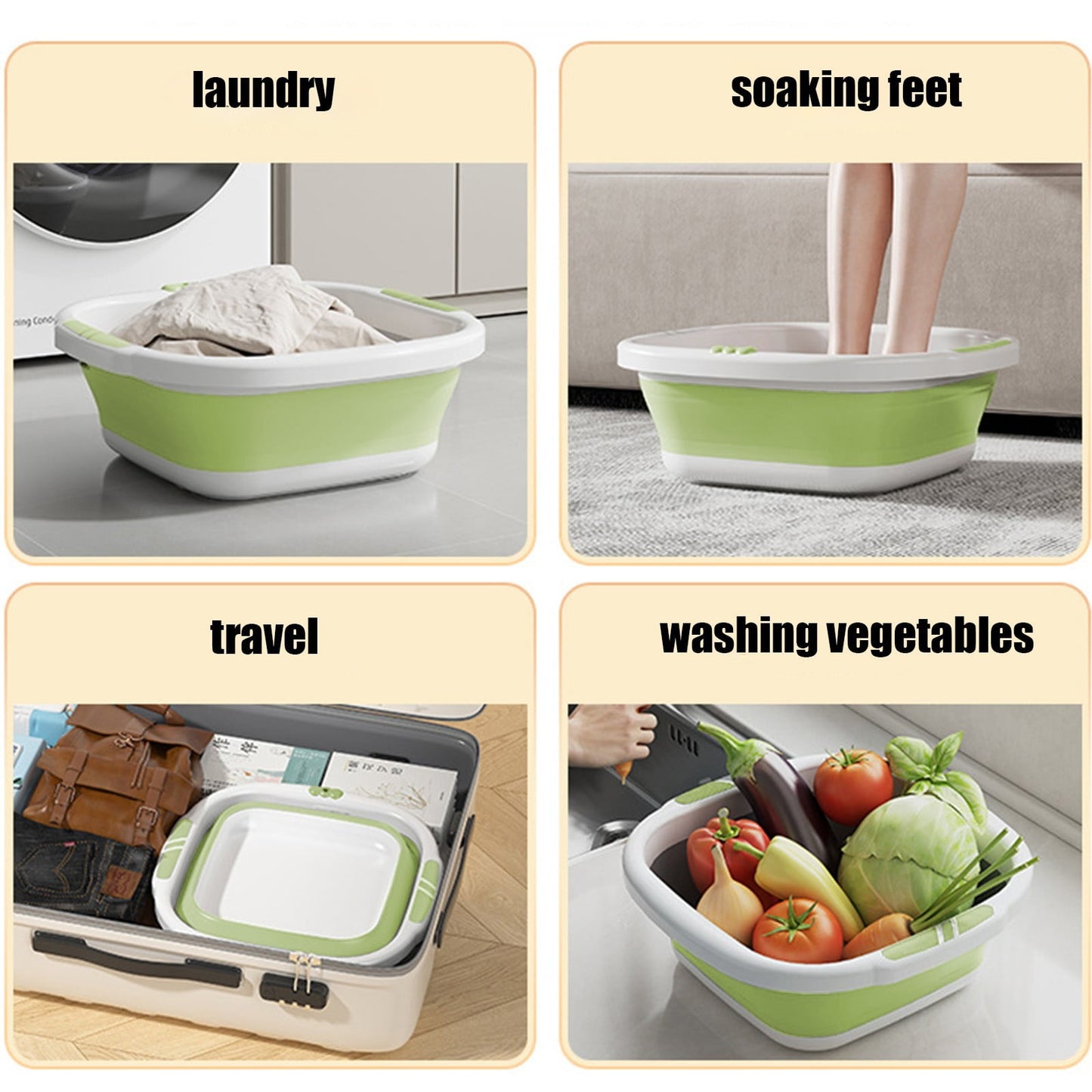 Collapsible Wash Basin,Multi-Use Folding Sink for Kitchen,Camping,and Laundry,Portable Dish Pan with Anti-Slip Bottom,Space-Saving Design for Travel and Outdoor BBQ,Durable and Easy to Store Green