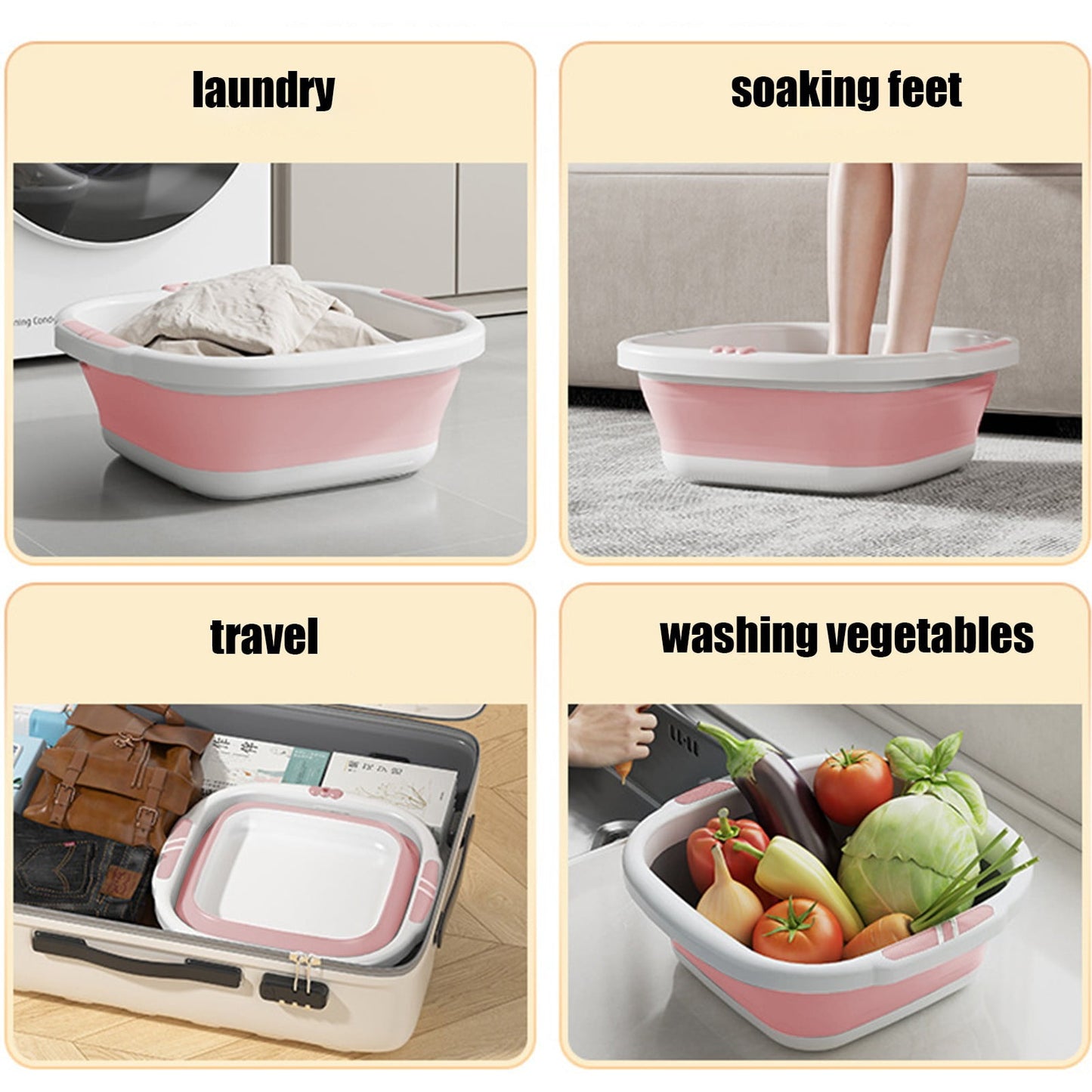 Collapsible Wash Basin,Multi-Use Folding Sink for Kitchen,Camping,and Laundry,Portable Dish Pan with Anti-Slip Bottom,Space-Saving Design for Travel and Outdoor BBQ,Durable and Easy to Store Pink