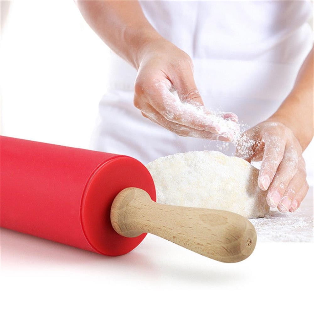 Mini Silicone Rolling Pin, Small Dough Roller with Wood Handle, Non-stick Rolling Pins with Handle, for Craft Kitchen Dough Cookie Pastry Fondant Cake, 1 Pcs, 8.86 Inches 8.86" Green*1
