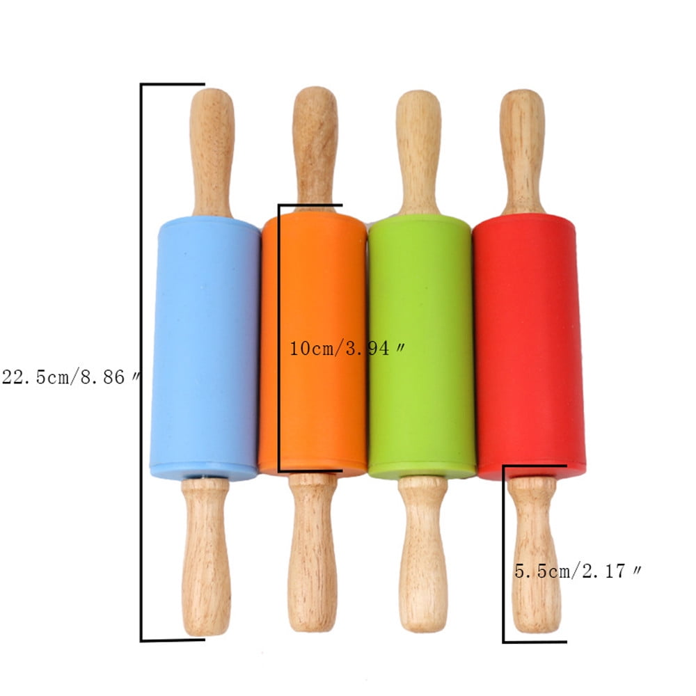 Mini Silicone Rolling Pin, Small Dough Roller with Wood Handle, Non-stick Rolling Pins with Handle, for Craft Kitchen Dough Cookie Pastry Fondant Cake, 1 Pcs, 8.86 Inches 8.86" Sky Blue*1
