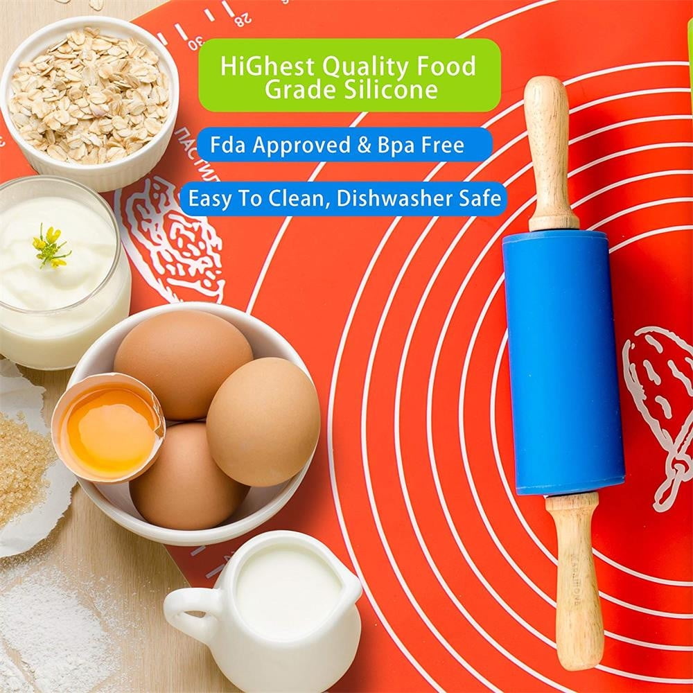 Mini Silicone Rolling Pin, Small Dough Roller with Wood Handle, Non-stick Rolling Pins with Handle, for Craft Kitchen Dough Cookie Pastry Fondant Cake, 1 Pcs, 8.86 Inches 8.86" Sky Blue*1