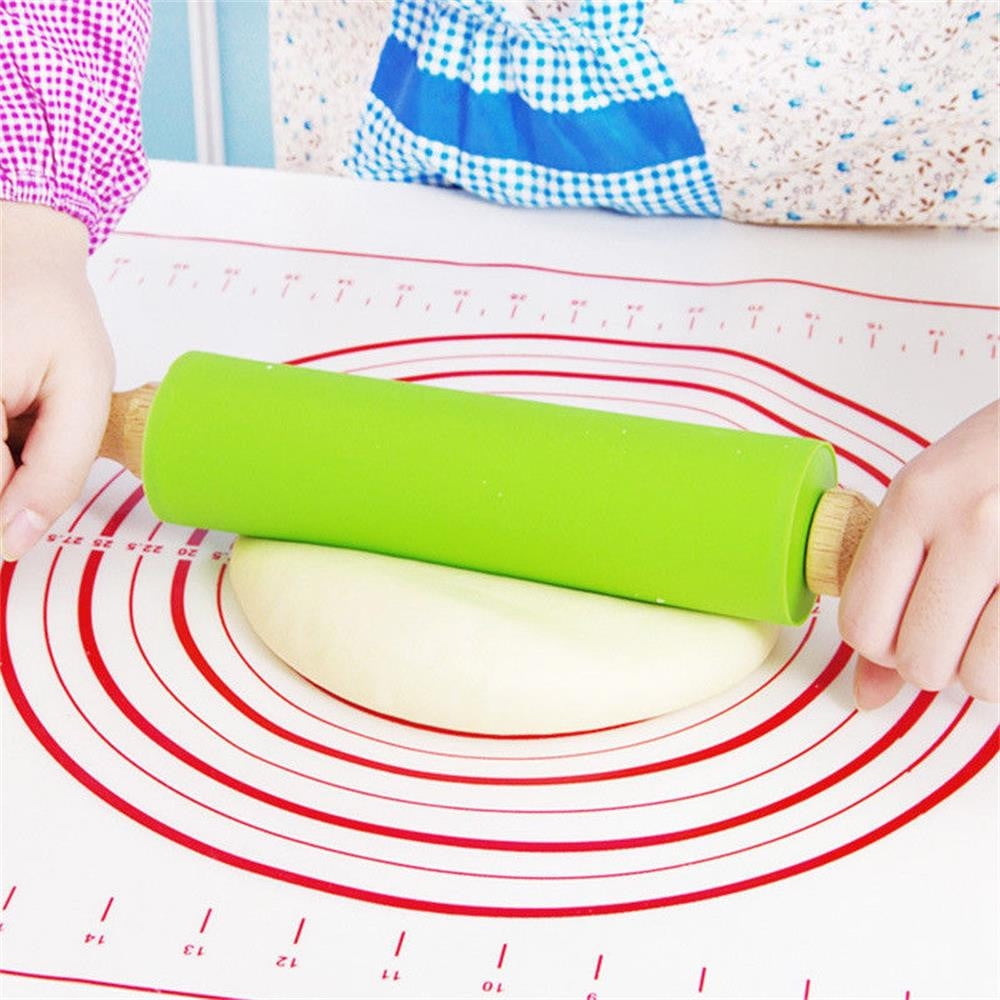 Mini Silicone Rolling Pin, Small Dough Roller with Wood Handle, Non-stick Rolling Pins with Handle, for Craft Kitchen Dough Cookie Pastry Fondant Cake, 1 Pcs, 8.86 Inches 8.86" Sky Blue*1