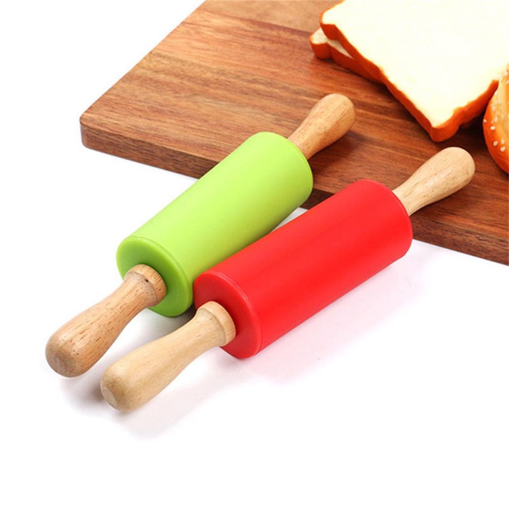 Mini Silicone Rolling Pin, Small Dough Roller with Wood Handle, Non-stick Rolling Pins with Handle, for Craft Kitchen Dough Cookie Pastry Fondant Cake, 1 Pcs, 8.86 Inches 8.86" Sky Blue*1