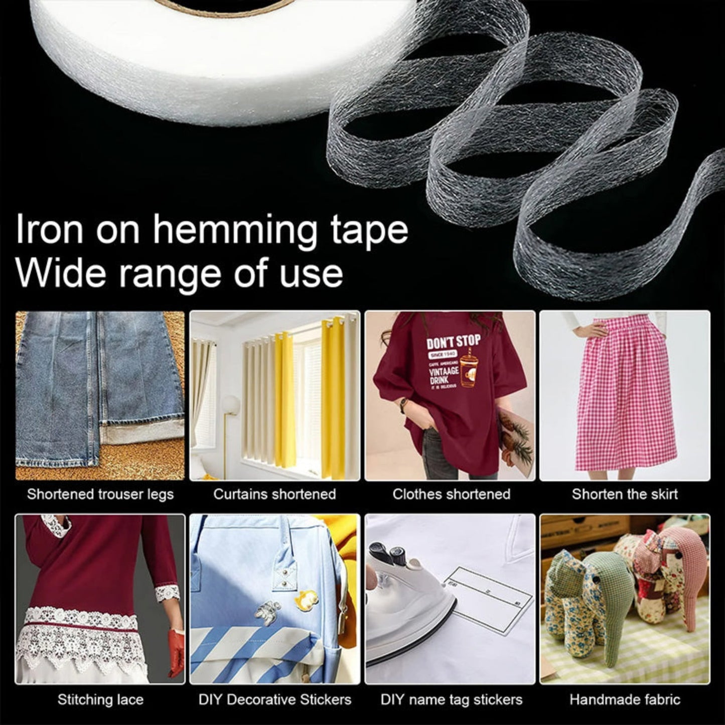 White No Sew Hemming Tape Double Sided,No Sewing Hemming Tape,Fabric Adhesive Tape,Fabric Tape For Hemming,No Sew Hemming Tapes For Pants Curtains Dresses Clothes Fabric Crafting Projects 1.5 cm White
