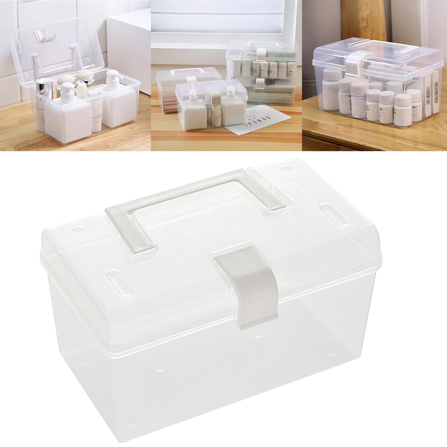 Transparent Storage Box, Clear Storage Latch Box Plastic Container Plastic Carrying Case with Handle and Latches for Home Desktop, 1 Pcs, 7.68x4.13x4.33 7.68" x 4.13" x 4.33" Clear
