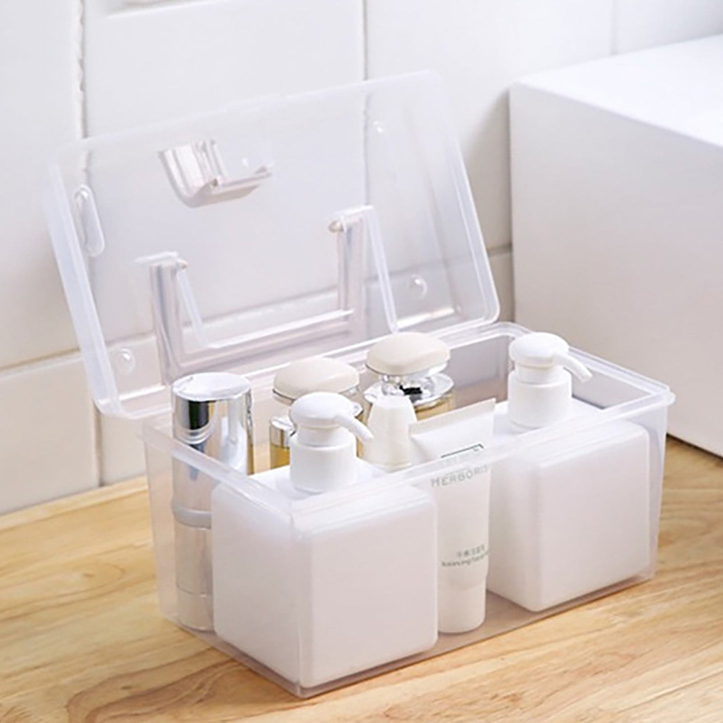Transparent Storage Box, Clear Storage Latch Box Plastic Container Plastic Carrying Case with Handle and Latches for Home Desktop, 1 Pcs, 7.68x4.13x4.33 9.06" x 4.53" x 3.74" Clear