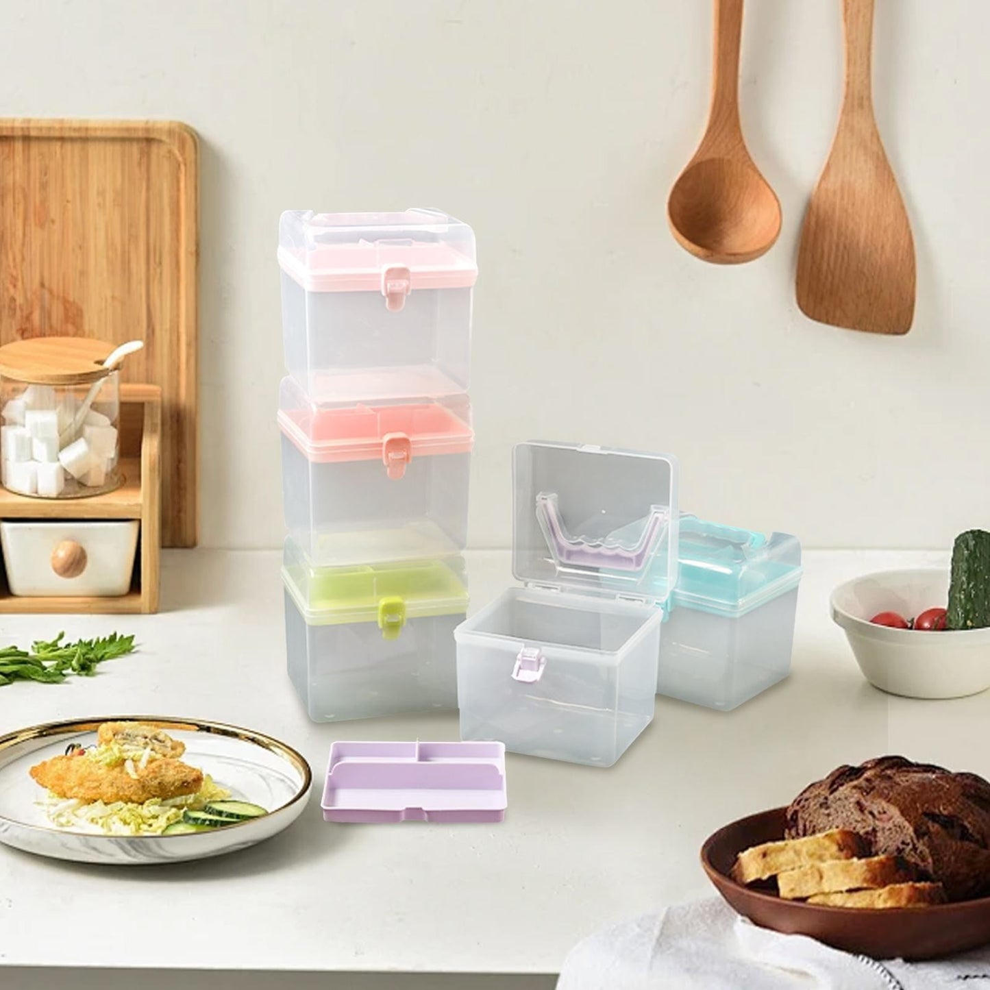 Transparent Storage Box, Clear Storage Latch Box Plastic Container Plastic Carrying Case with Handle and Latches for Home Desktop, 1 Pcs, 7.68x4.13x4.33 6.29" x 5.51" Green