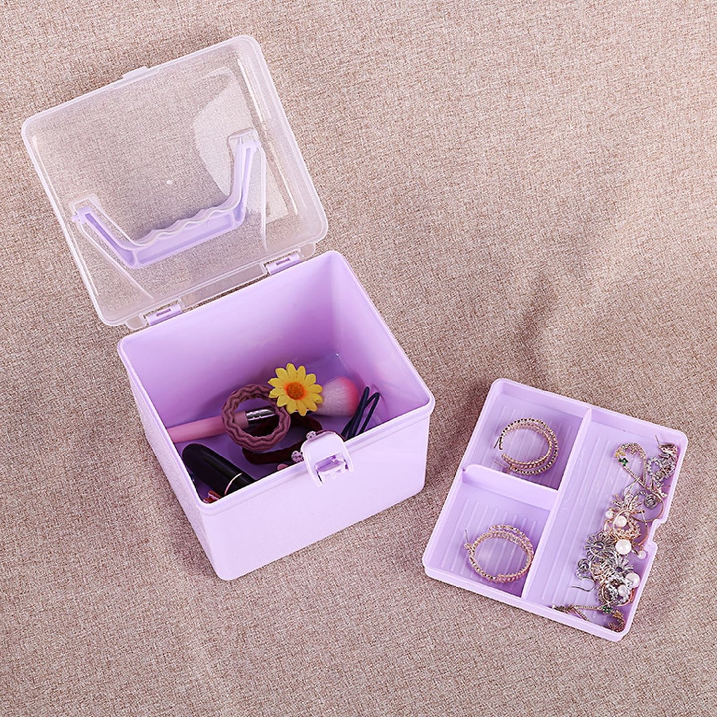 Transparent Storage Box, Clear Storage Latch Box Plastic Container Plastic Carrying Case with Handle and Latches for Home Desktop, 1 Pcs, 7.68x4.13x4.33 6.29" x 5.51" Green