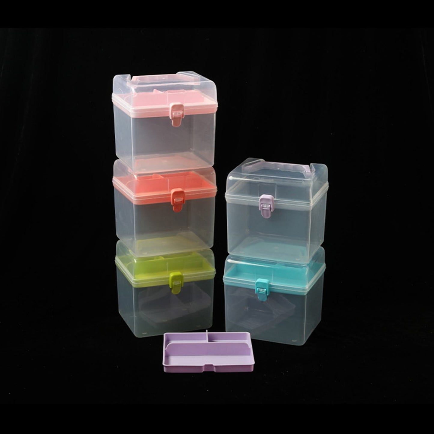 Transparent Storage Box, Clear Storage Latch Box Plastic Container Plastic Carrying Case with Handle and Latches for Home Desktop, 1 Pcs, 7.68x4.13x4.33 6.29" x 5.51" Green