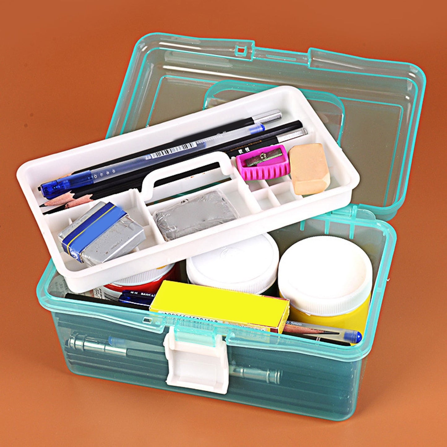 Transparent Storage Box, Clear Storage Latch Box Plastic Container Plastic Carrying Case with Handle and Latches for Home Desktop, 1 Pcs, 7.68x4.13x4.33 7.08" x 3.54" x 4.13" Green