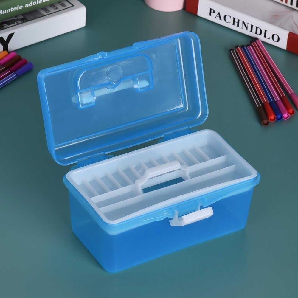 Transparent Storage Box, Clear Storage Latch Box Plastic Container Plastic Carrying Case with Handle and Latches for Home Desktop, 1 Pcs, 7.68x4.13x4.33 7.87" x 4.72" x 4.13" Green*1+Purple*1