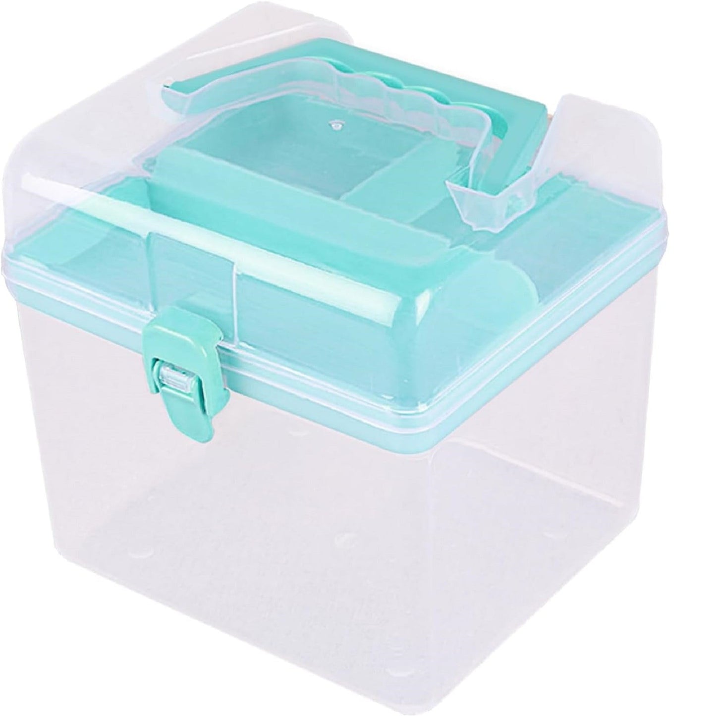 Transparent Storage Box, Clear Storage Latch Box Plastic Container Plastic Carrying Case with Handle and Latches for Home Desktop, 1 Pcs, 7.68x4.13x4.33 6.29" x 5.51" Light Blue