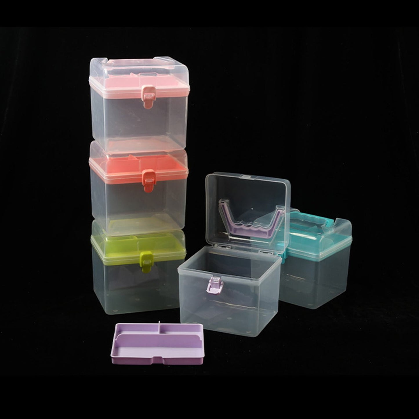 Transparent Storage Box, Clear Storage Latch Box Plastic Container Plastic Carrying Case with Handle and Latches for Home Desktop, 1 Pcs, 7.68x4.13x4.33 6.29" x 5.51" Light Blue