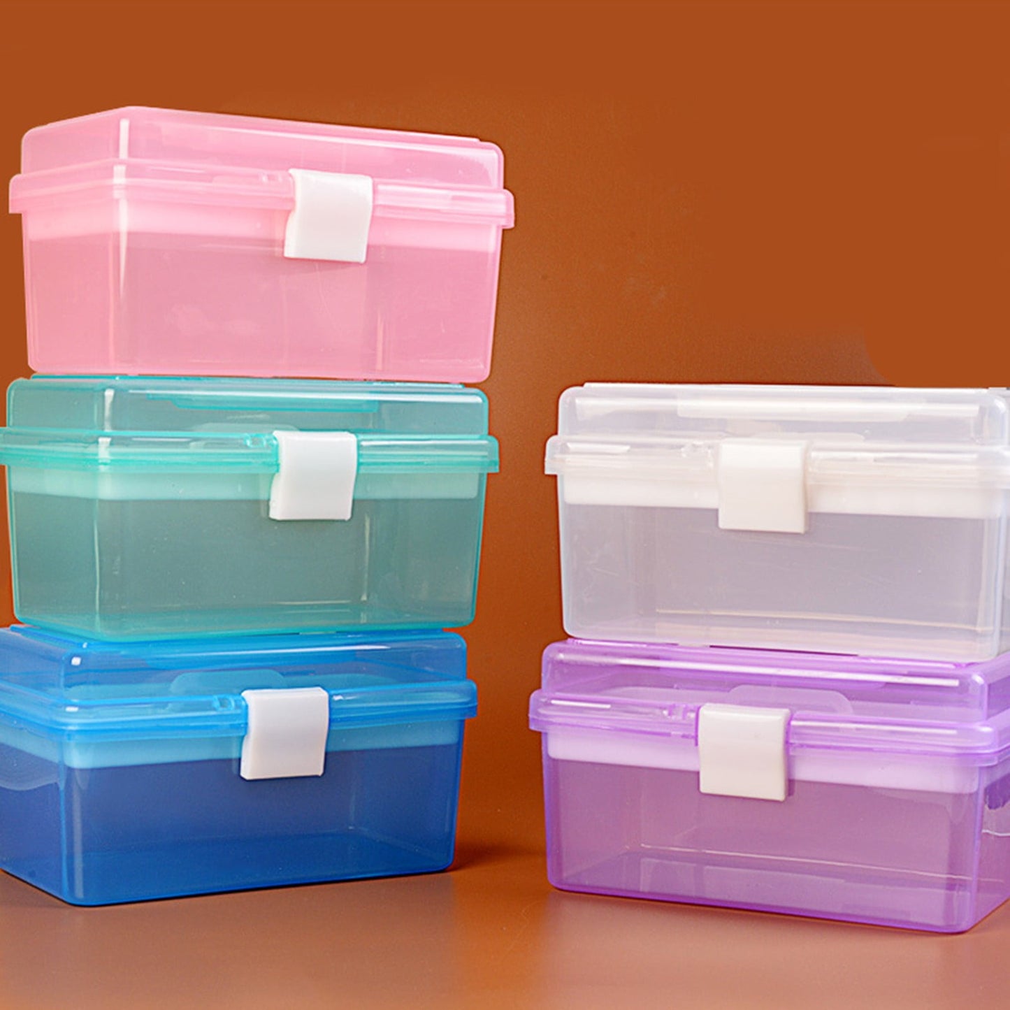 Transparent Storage Box, Clear Storage Latch Box Plastic Container Plastic Carrying Case with Handle and Latches for Home Desktop, 1 Pcs, 7.68x4.13x4.33 7.08" x 3.54" x 4.13" Pink