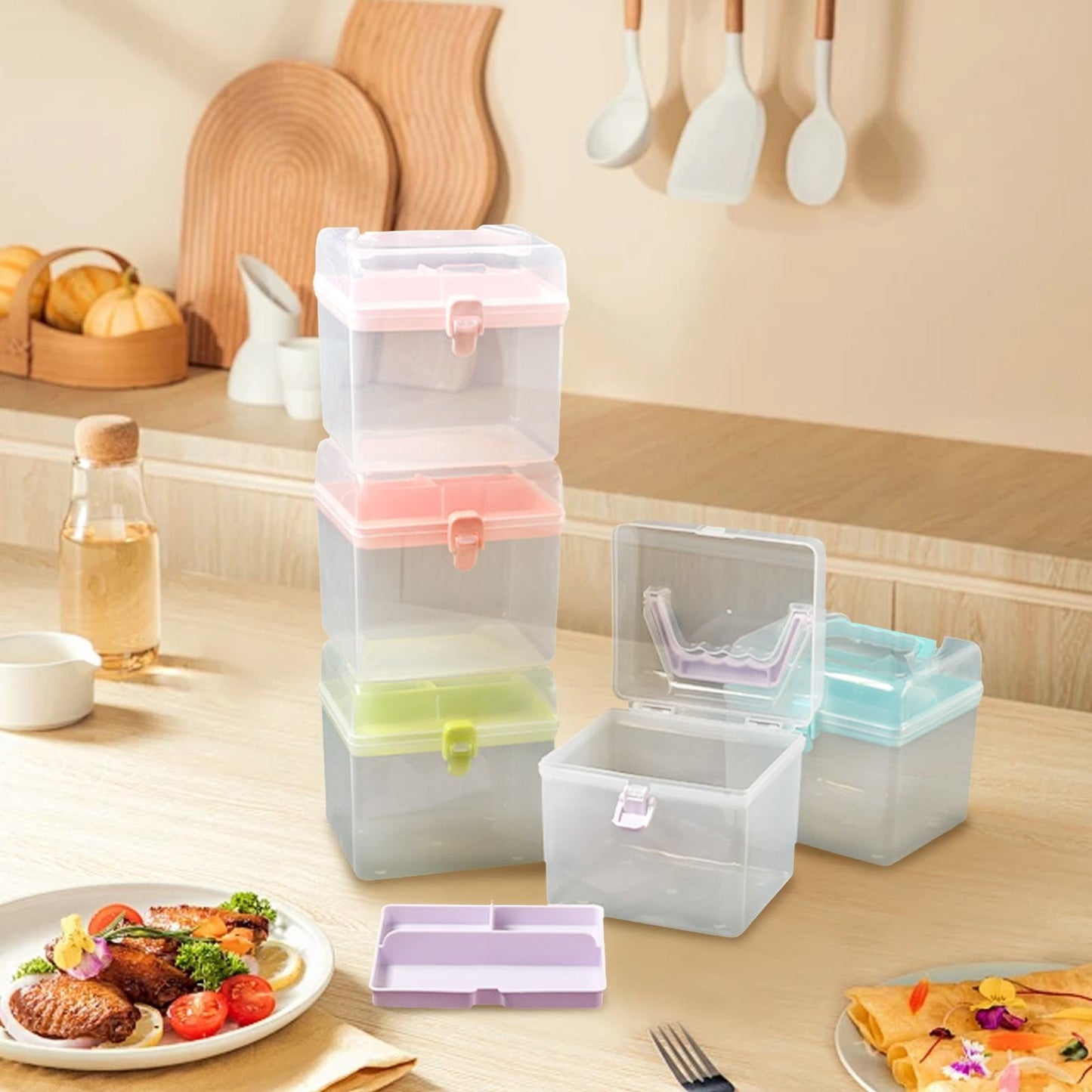 Transparent Storage Box, Clear Storage Latch Box Plastic Container Plastic Carrying Case with Handle and Latches for Home Desktop, 1 Pcs, 7.68x4.13x4.33 6.29" x 5.51" Purple