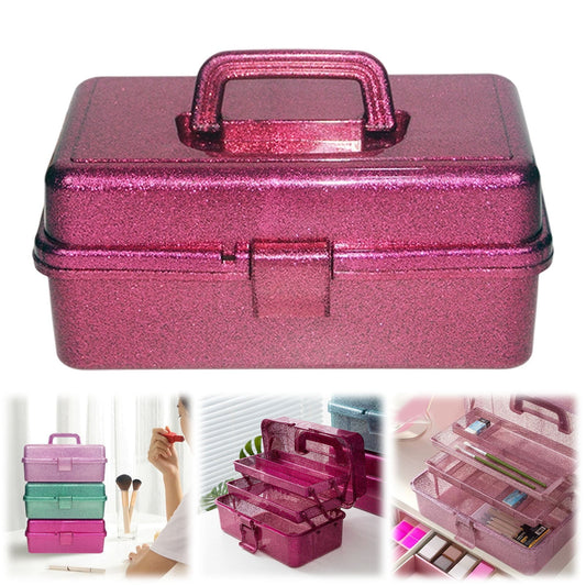 Glitter 3-Layer Craft Storage Box, Storage Bins, Multipurpose Art & Craft Storage Container, Tackle Box Organizer for Craft Tool, Cosmetic Organizer for Women, 1 Pcs, 12.99x5.7x7.67 12.99" x 5.7" x 7.67" Green