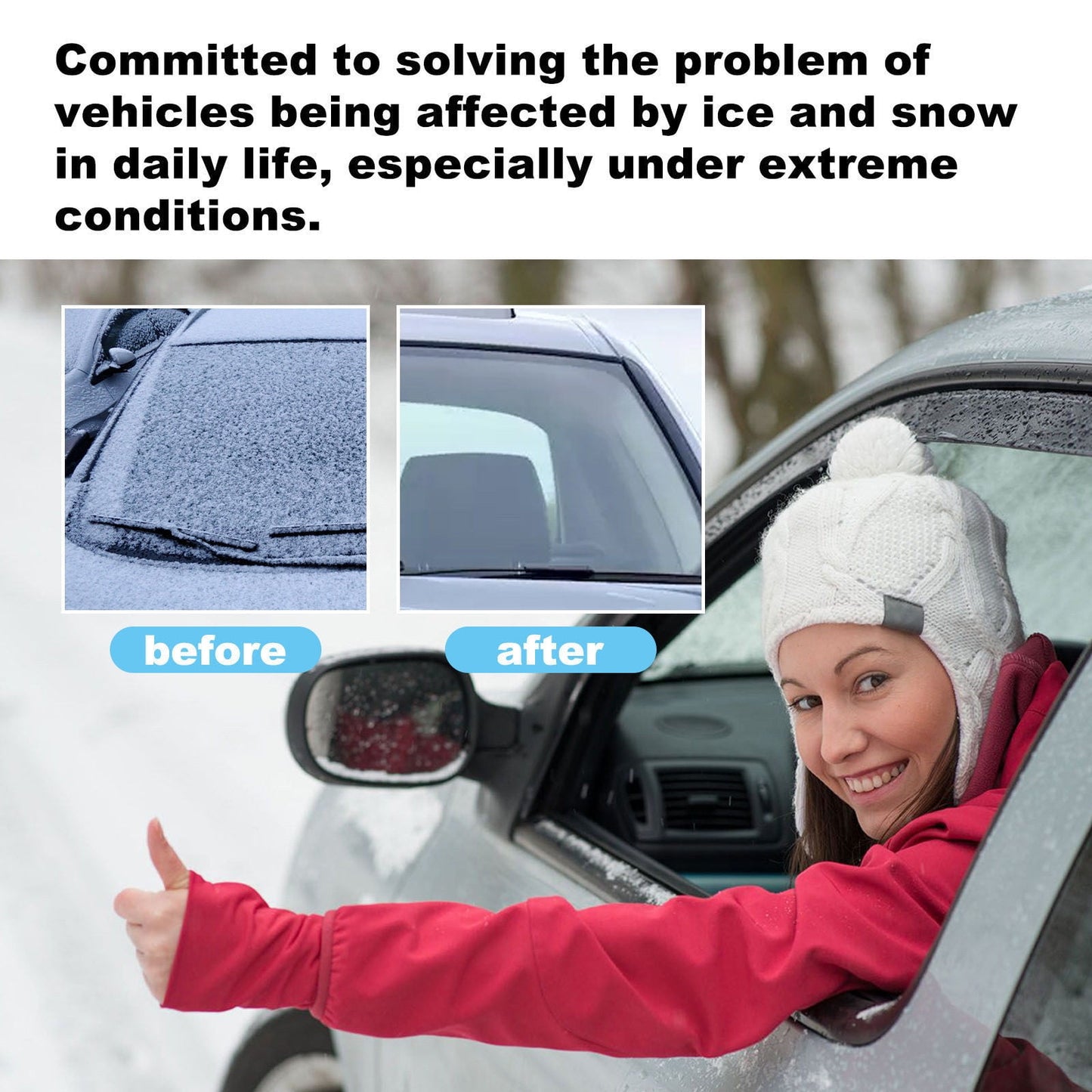 Windscreen Snow Removal Device,Winter Antifreeze Car Advanced Electromagnetic Ice Scraper,Scratch-Free Snow Removal Tool Sturdy Snow Brush with Ergonomic Grip Snow Scraper for Car SUV 100ml