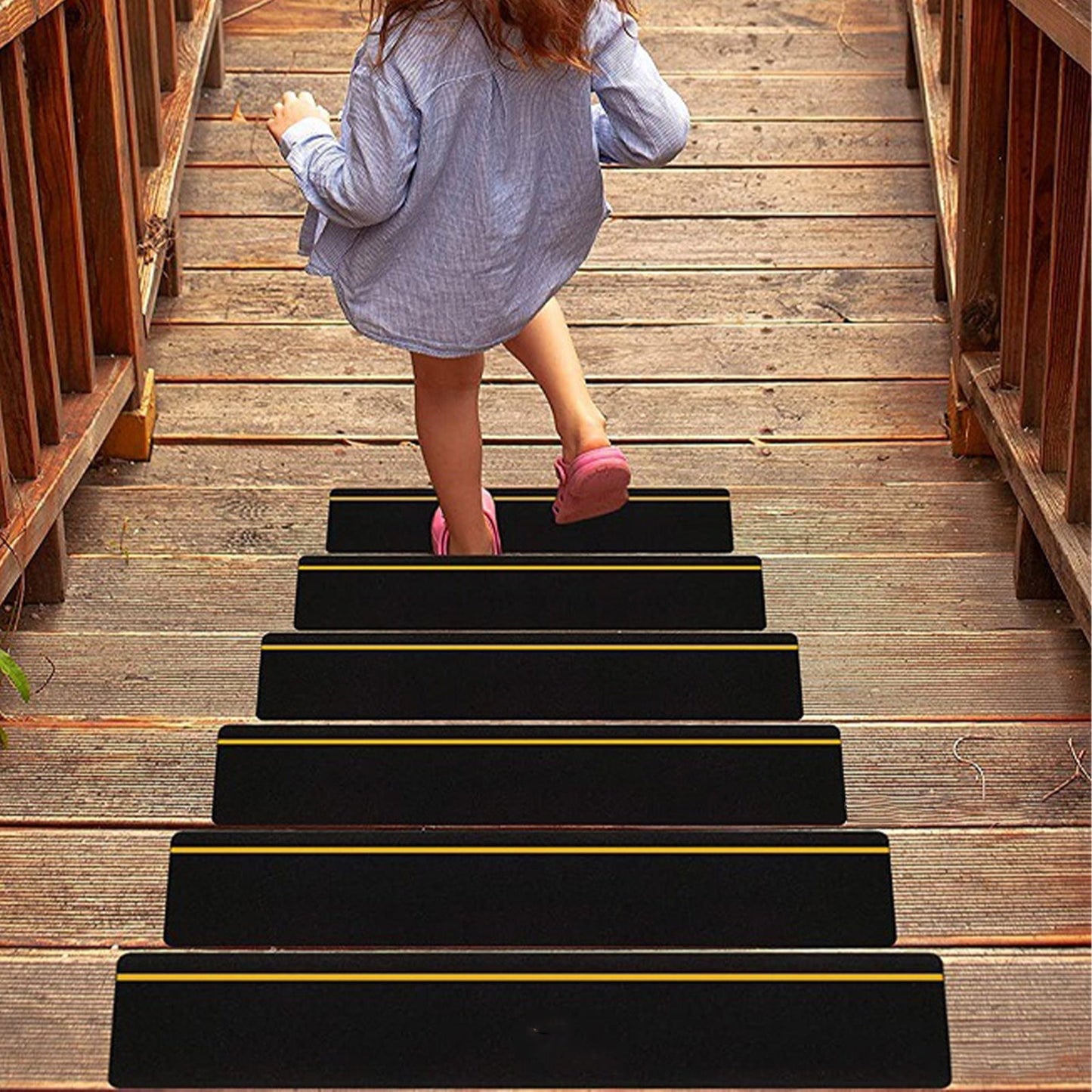 5-Pack Weather Resistant Exterior Grip Tape,Outdoor Stair Treads Non Slip for Wooden Steps - Non Slip Stair Treads - Anti Sniña Strips - Waterproof Adhesive Treads by,24x3.9in Black