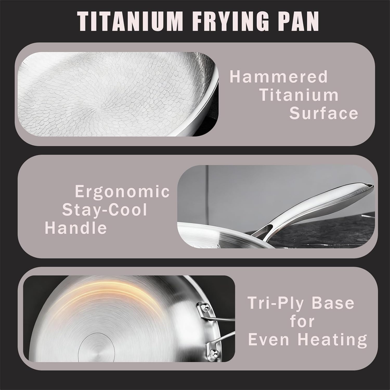 Titanium Pan,100% Non-toxic Titanium Pan,Non Stick Chemical-Free,Extreme Heat-Resistant & Lasts a Lifetime,Non-Stick Skillet for Home Use, Induction Cooktops And Gas Stoves for Omelettes Steaks 22cm