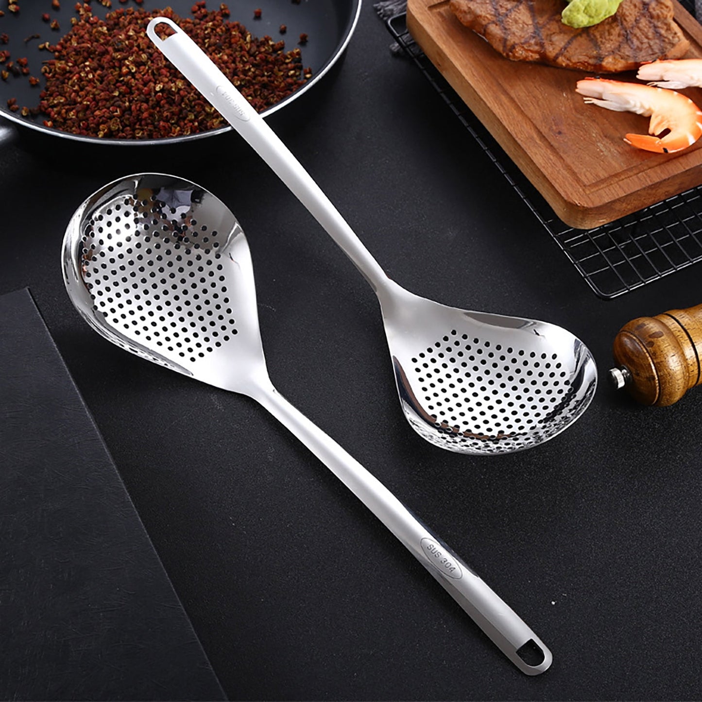 3 Pcs Skimmer Slotted Cooking Spoon,Kitchen Stainless Steel Slotted Spoon,13.97 Inch Skimmer Frying Spoon For Draining & Serving,Spoon With Holes,Slotted Spoons For Cooking,Kitchen Utensil,Silver