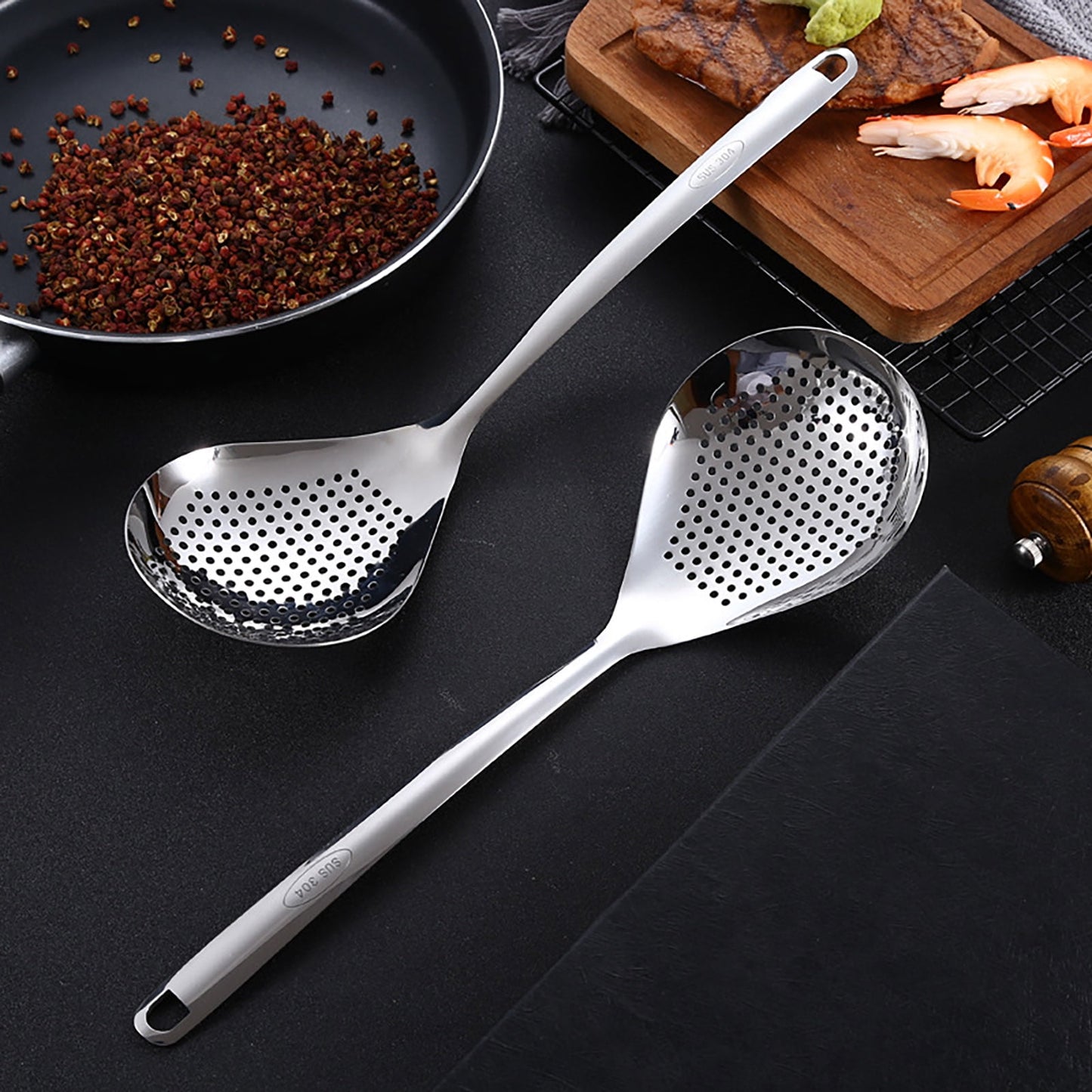 3 Pcs Skimmer Slotted Cooking Spoon,Kitchen Stainless Steel Slotted Spoon,13.97 Inch Skimmer Frying Spoon For Draining & Serving,Spoon With Holes,Slotted Spoons For Cooking,Kitchen Utensil,Silver