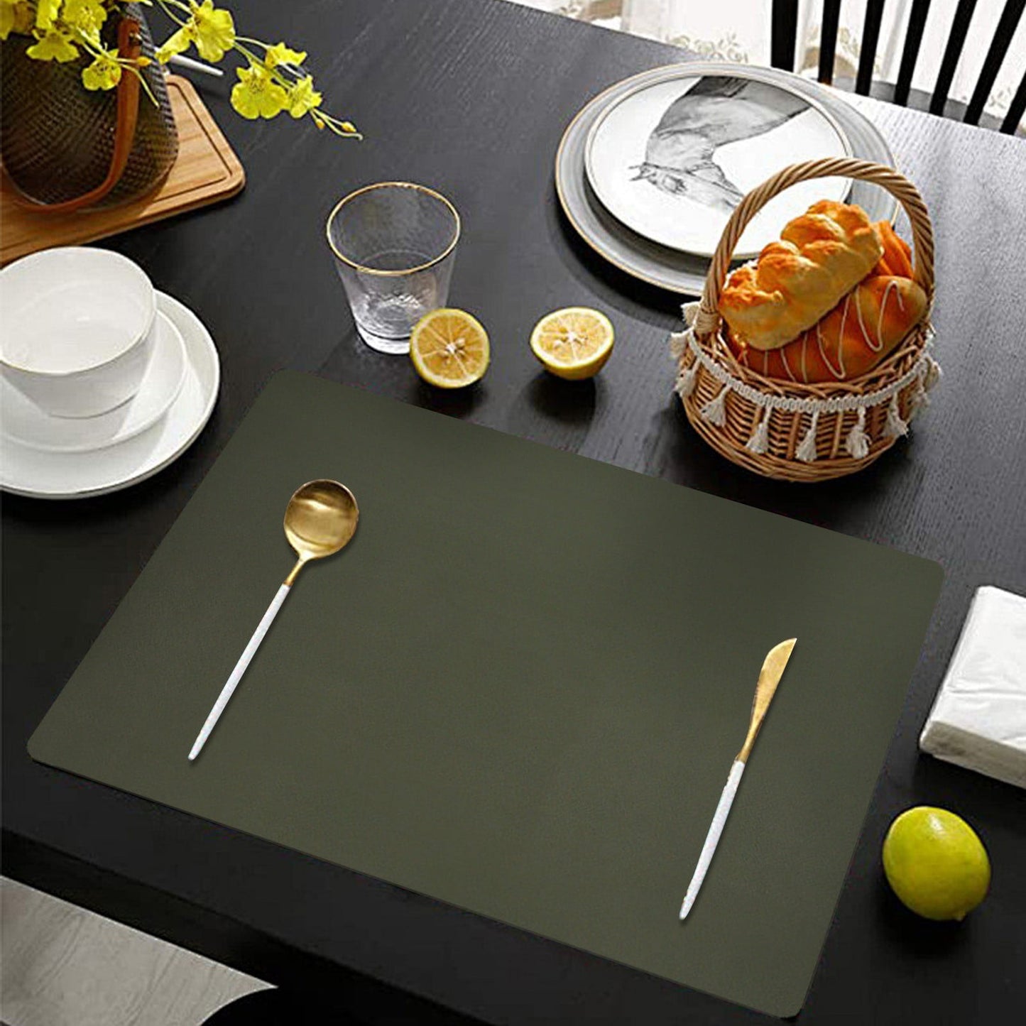 1 Pcs Placemats,Plastic Table Mats,16.93X11.81 Inch Rectangle Heat-Resistant Place Mat,Water-Proof Non-Slip Dining Table Mats,Wipeable Washable Placemats,Place Mats For Kitchen Table Yellow