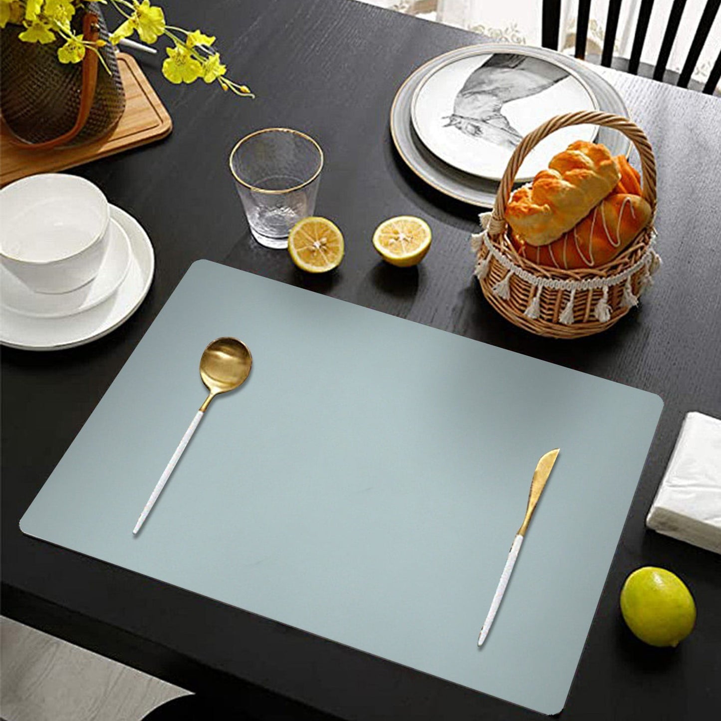 1 Pcs Placemats,Plastic Table Mats,16.93X11.81 Inch Rectangle Heat-Resistant Place Mat,Water-Proof Non-Slip Dining Table Mats,Wipeable Washable Placemats,Place Mats For Kitchen Table Yellow