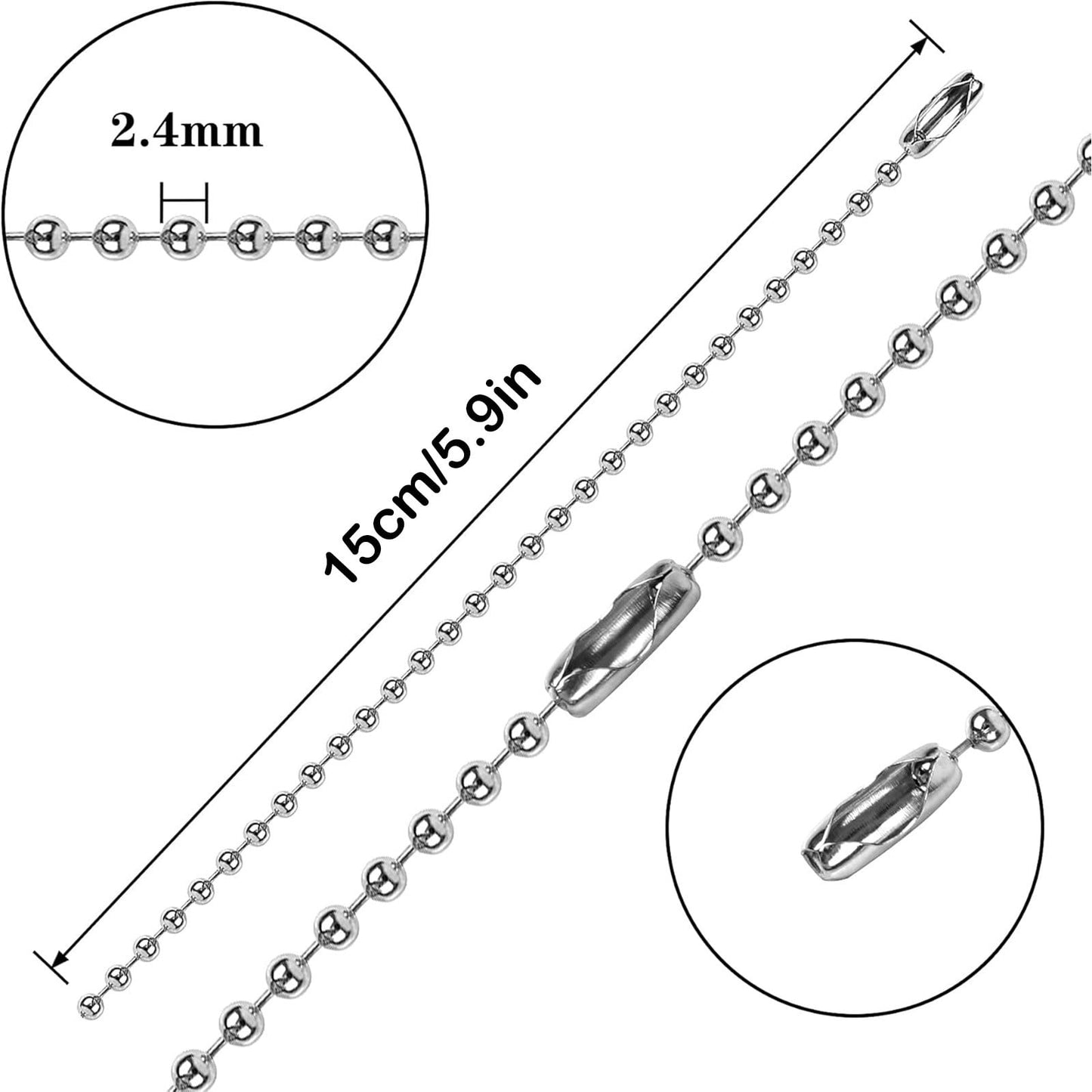 Dog Tag Chain Ball Chain Necklace Bulk, Military Blank Dog Tag Necklace for Men, Beaded Necklace Chains for Jewelry Making DIY Crafts,Silver Nickel Plated Metal 2.4mm Ball Bead Chain(100-Pack ) Silver