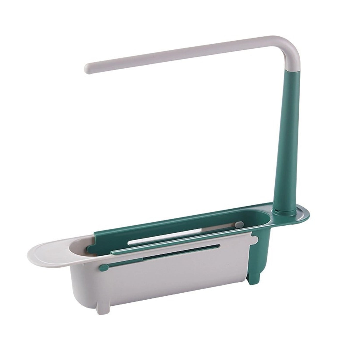 1 Pcs Telescopic Kitchen Over Sink Organizer With Towel Hanger,Expandable Dish Caddy Drying Rack,Drain Basket Tray Caddy,Adjustable Length Colander Rack Sponge Holder Storage Tray,Green Yellow