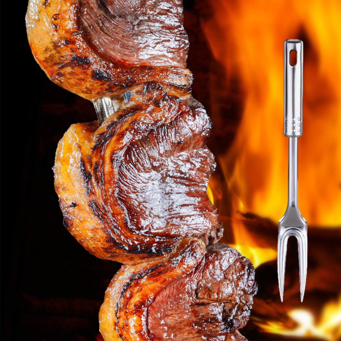 13-Inch Two Pronged Steak Fork Made of 304 Stainless Steel，Heavy Duty for Carving and Serving Meat，Comfortable Long Handle for Grilling and BBQ，Elegant Addition to Kitchen Utensils.