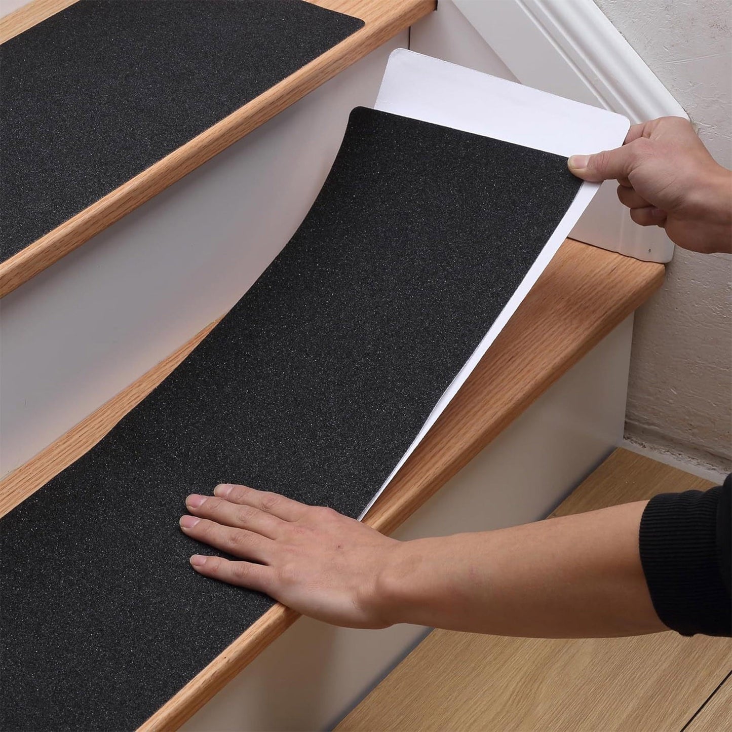PVC Outdoor Stair Treads - Non Slip Weather Resistant Exterior Grip Tape - Anti Sniña Strips - Waterproof 80-Grit Adhesive Treads, Frosted Waterproof Wear Sticker Step Floor(24" x 4" - 5-Pack ) Black