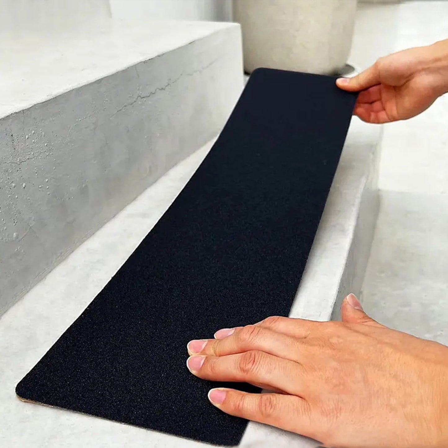 PVC Outdoor Stair Treads - Non Slip Weather Resistant Exterior Grip Tape - Anti Sniña Strips - Waterproof 80-Grit Adhesive Treads, Frosted Waterproof Wear Sticker Step Floor(24" x 4" - 5-Pack ) Black