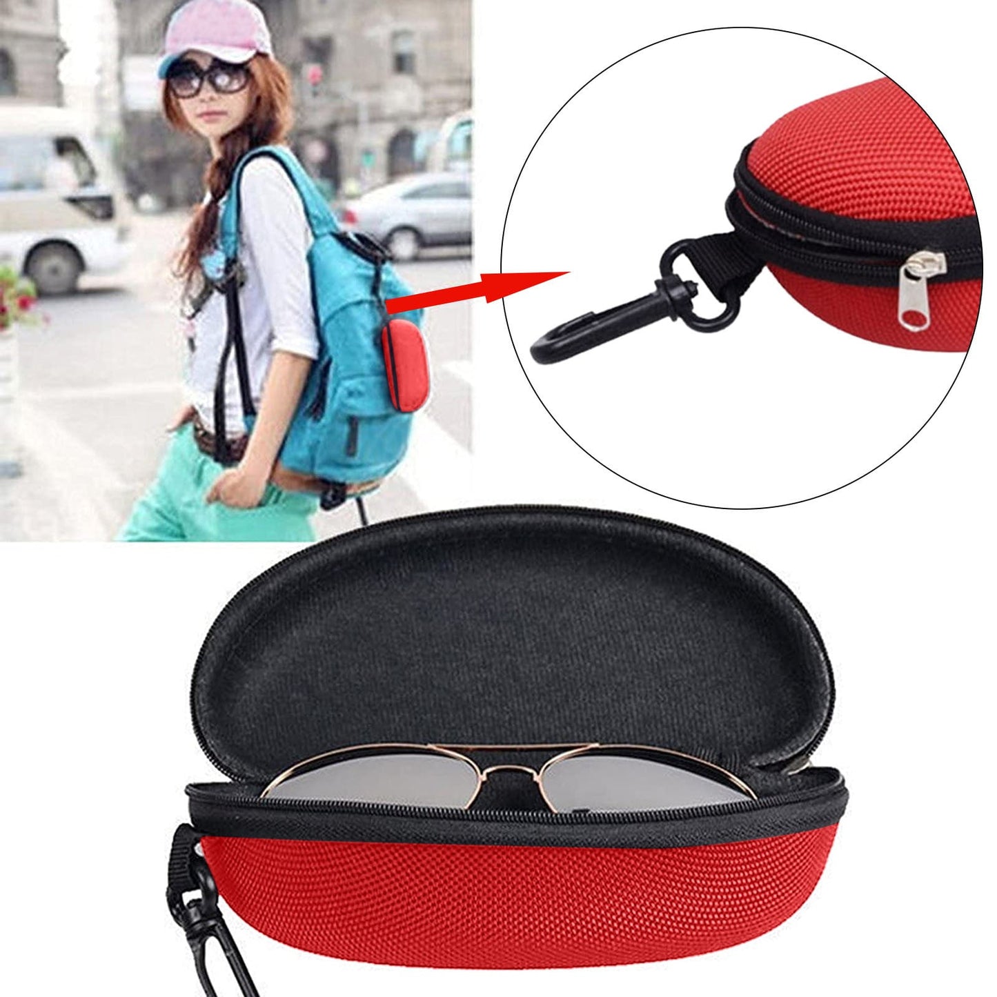 1 Pcs Eyeglass Sunglasses Cases,Sunglasses Case,Portable Travel Zipper Eyeglasses Frame,Glasses Case Hook For Mens And Womens,Portable Eyeglasses Case With Zipper,Hard Sunglasses Case,Black Red
