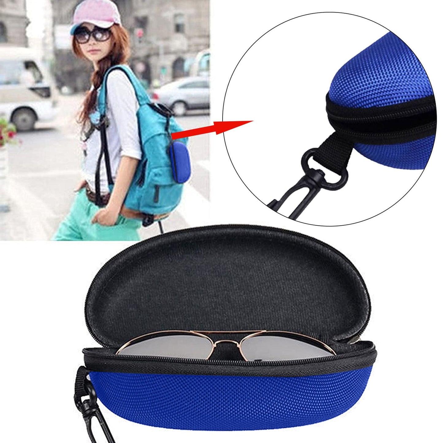1 Pcs Eyeglass Sunglasses Cases,Sunglasses Case,Portable Travel Zipper Eyeglasses Frame,Glasses Case Hook For Mens And Womens,Portable Eyeglasses Case With Zipper,Hard Sunglasses Case,Black Red