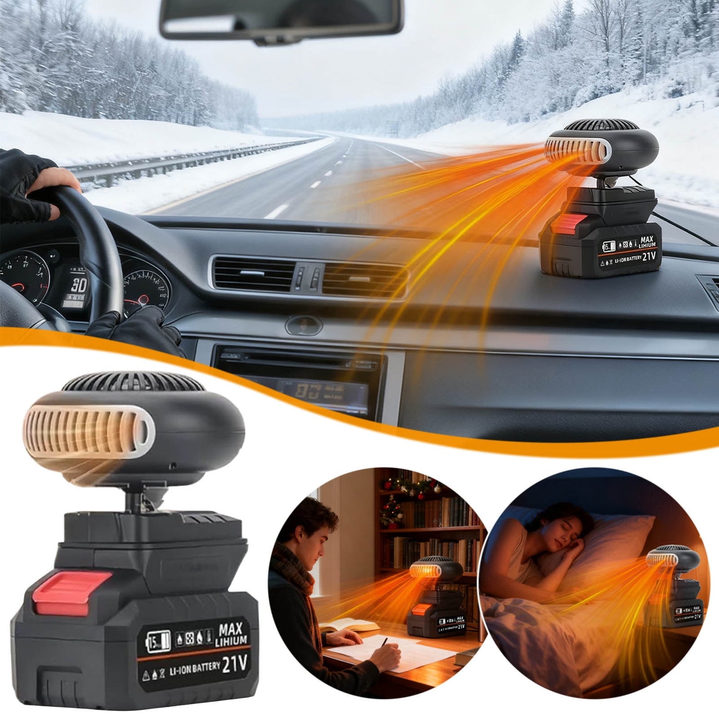 Portable Lithium Battery Fan with 3-in-1 Heating and Defogging,Large-Capacity Battery for Home,Car,or Outdoors,Safe Overheat Protection with Multiple Settings,Provides Instant Warmth Anywhere Section A5 (UK regulations)
