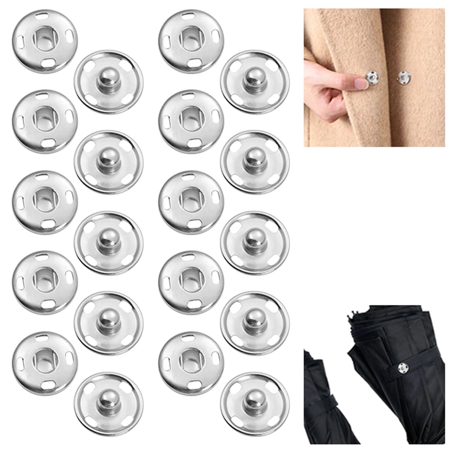 Snap Buttons for Clothes, Heavy Duty Metal Snaps for Fabric, 15mm Metal Sewing Snaps, Press Studs for Sewing Clothes Jeans Handbag DIY Craft Projects (Silver/10 Sets) 0.59 Inches 0.59" Silver
