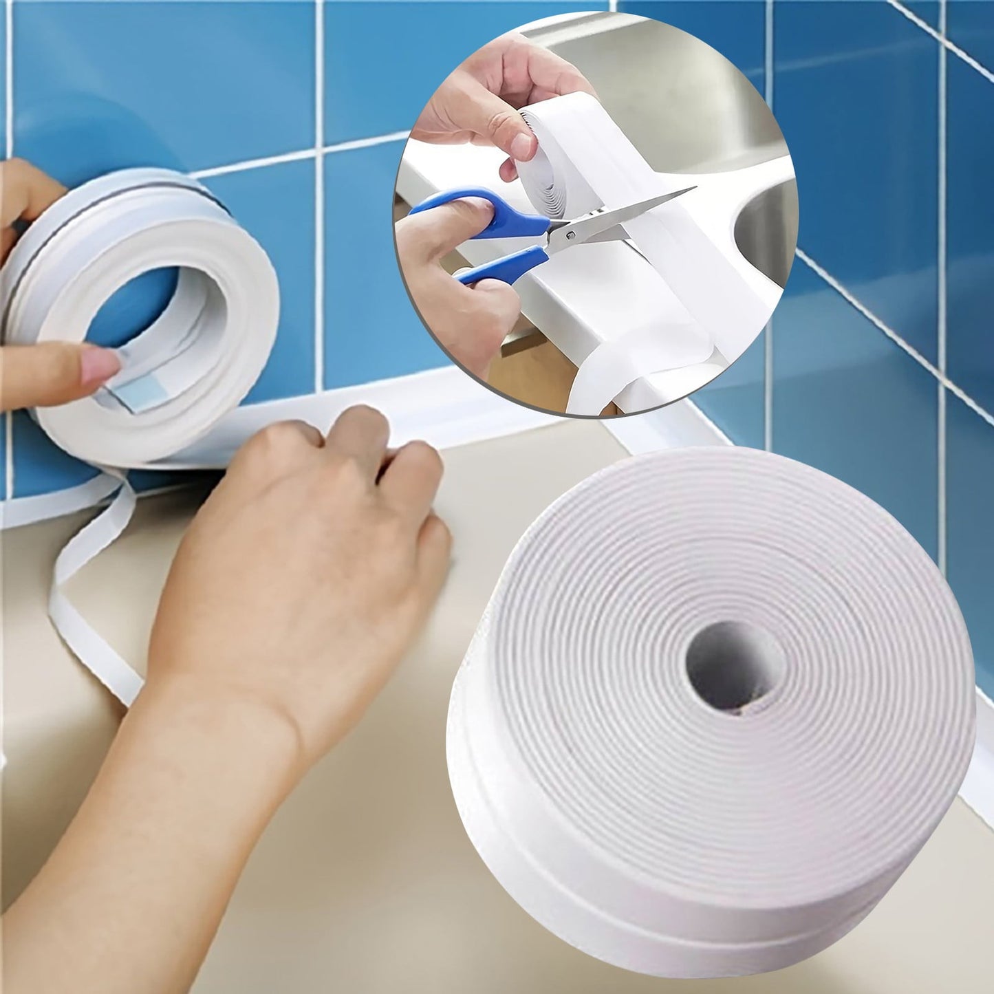 Kitchen Caulk Tape Self Adhesive,Waterproof Caulking Sealing Tape,Easy to Install Caulking Tape for Bathroom Peel and Stick Caulking Strip Floor Tile Wallpaper Toilet Tub Shower Wall(White) White(4pc)