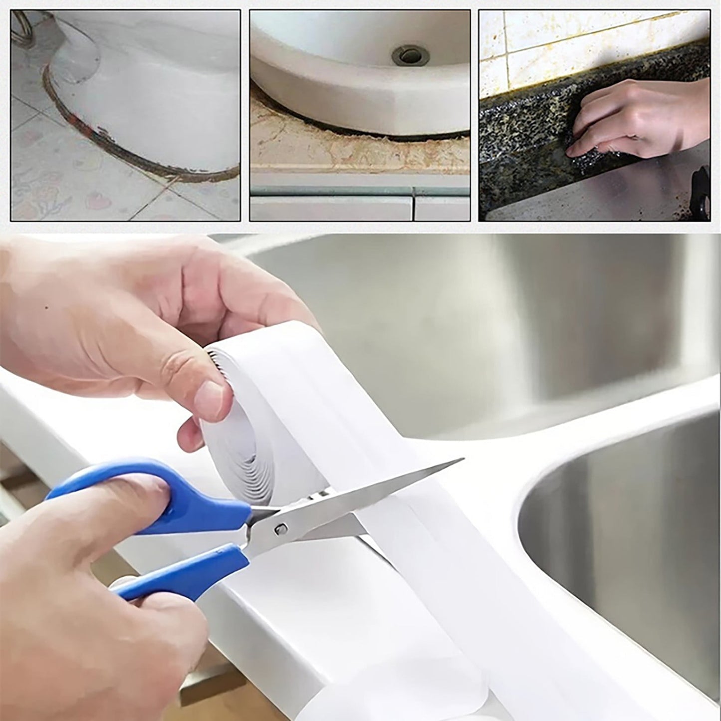 Kitchen Caulk Tape Self Adhesive,Waterproof Caulking Sealing Tape,Easy to Install Caulking Tape for Bathroom Peel and Stick Caulking Strip Floor Tile Wallpaper Toilet Tub Shower Wall(White) White(5pc)