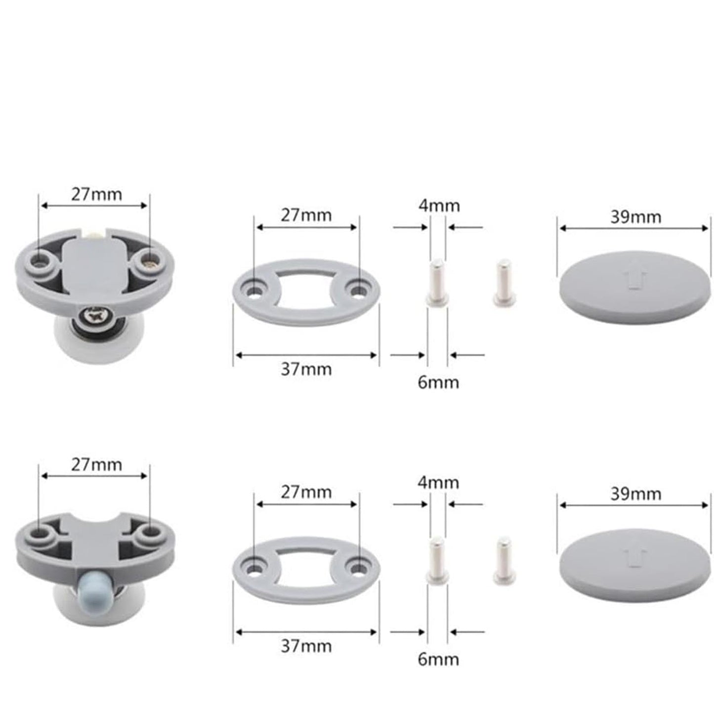 Shower Door Rollers, Single Shower Door Runners/Wheels/Pulleys/Guides 25mm Diameter Home Bathroom DIY Replacement Parts (2 Upper Rollers and 2 Bottom Rollers) 2 Set Multisize White/23 mm