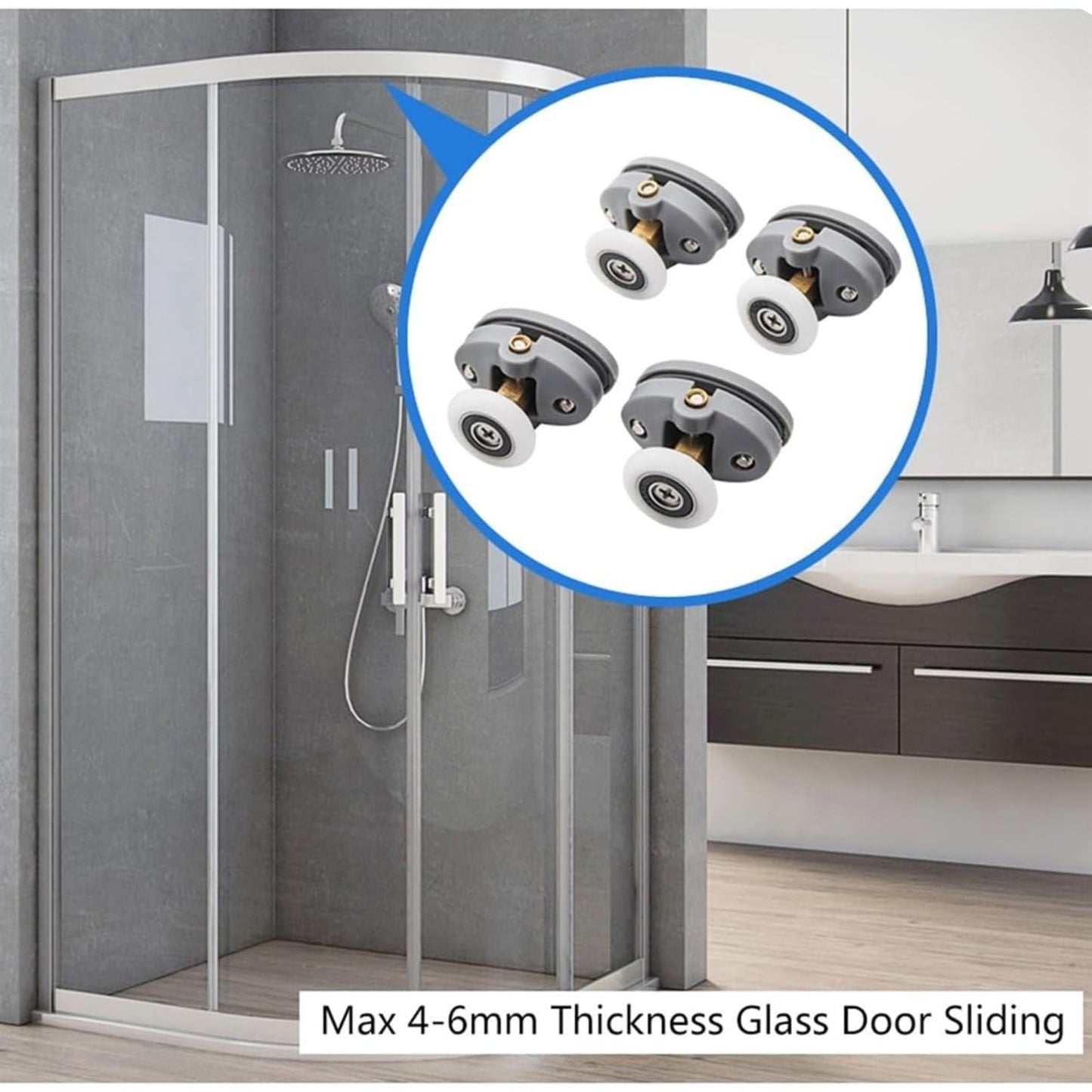 Shower Door Rollers, Single Shower Door Runners/Wheels/Pulleys/Guides 25mm Diameter Home Bathroom DIY Replacement Parts (2 Upper Rollers and 2 Bottom Rollers) 2 Set Multisize White/25 mm