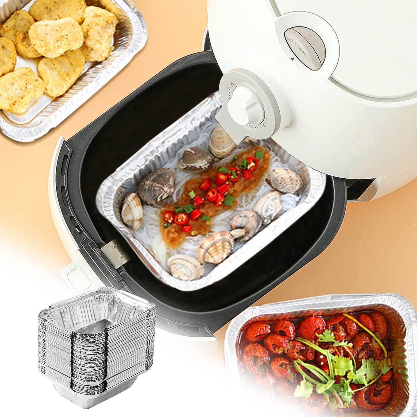 50 Pcs Disposable Aluminum Baking Pans,Rectangular Foil Trays for Grilling and Baking,Oven-Safe and Eco-Friendly,Perfect for Brownies,Lasagna,or Outdoor BBQ,No Cleanup Needed. 50pcs 230ML
