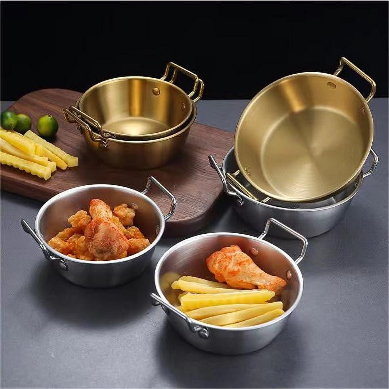 Stainless Steel Soy Sauce Dishes,Sauce Dish Metal Popcorn Pot reusable,Golden Dipping Bowl with Handle Individual Round Seasoning Bowls Serving Dishes for Sushi,Side Dishes,Dessert,Tomato Sauce silvery 17cm