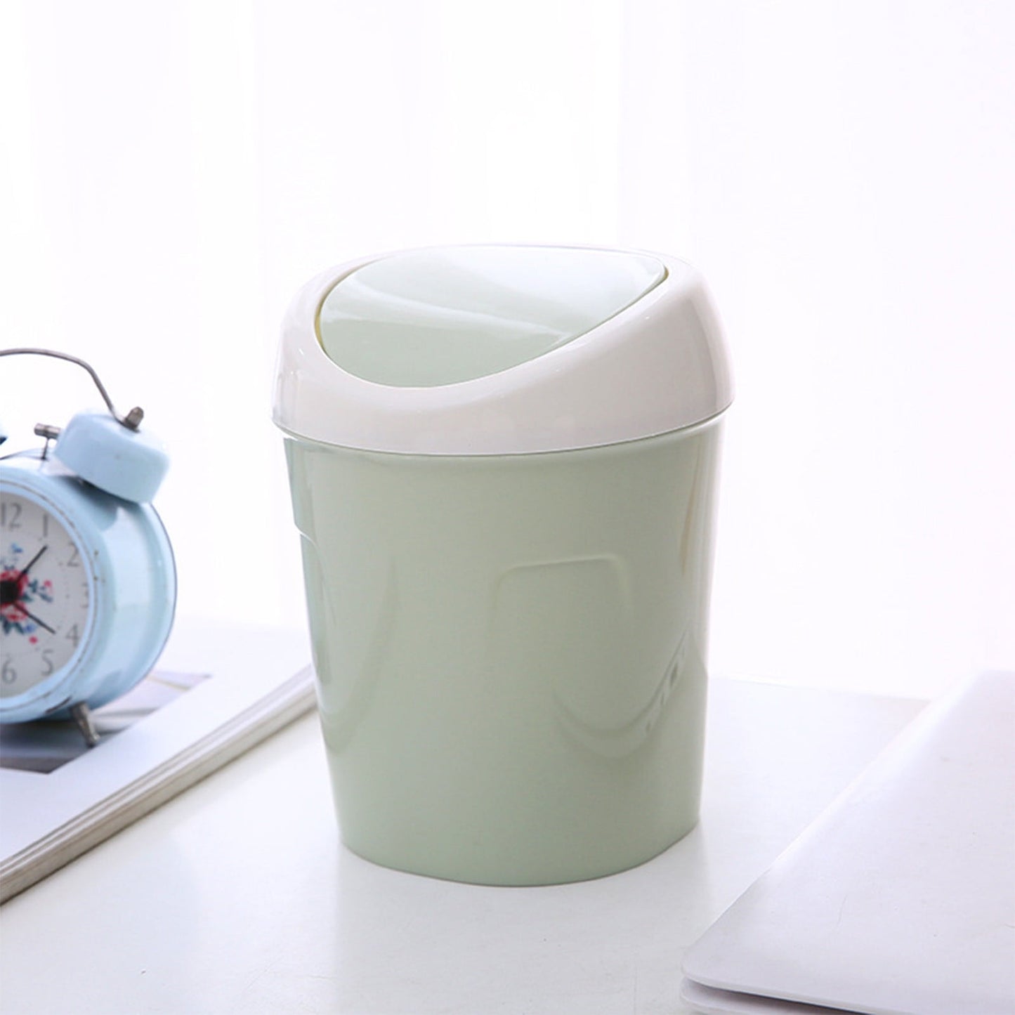 Mini Desk Trash Can with Swing Lid,Tiny Countertop Garbage Bin Portable Waste Basket for Desktop Home Office&Desktop Garbage Can Trash Waste Bin Basket Dustbin Container Home Car for Green Blue