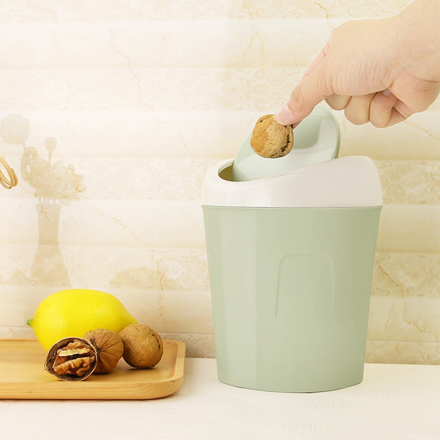 Mini Desk Trash Can with Swing Lid,Tiny Countertop Garbage Bin Portable Waste Basket for Desktop Home Office&Desktop Garbage Can Trash Waste Bin Basket Dustbin Container Home Car for Green Blue