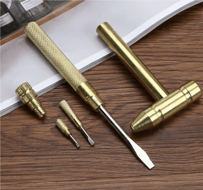 6 in 1 Metal Mini Hammer,Portable Multitool Hammers,Metal Hammer and Screwdriver Multitool Set with Anti-Slip Grip Handle Slotted/Flat Head Phillips Screwdriver and Hammer(Gold) Gold