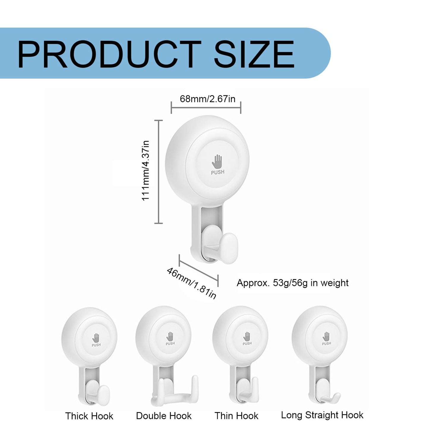 Powerful Suction Cup Shower Hooks for Towel, Loofah, 360° Rotatable Damage-free Hanging Versatile Wall Hooks for Inside Bathroom, Decoration, Removable Suction Holders, 1 Pcs, 4.37x2.67x1.81 4.37" x 2.67" x 1.81" White3
