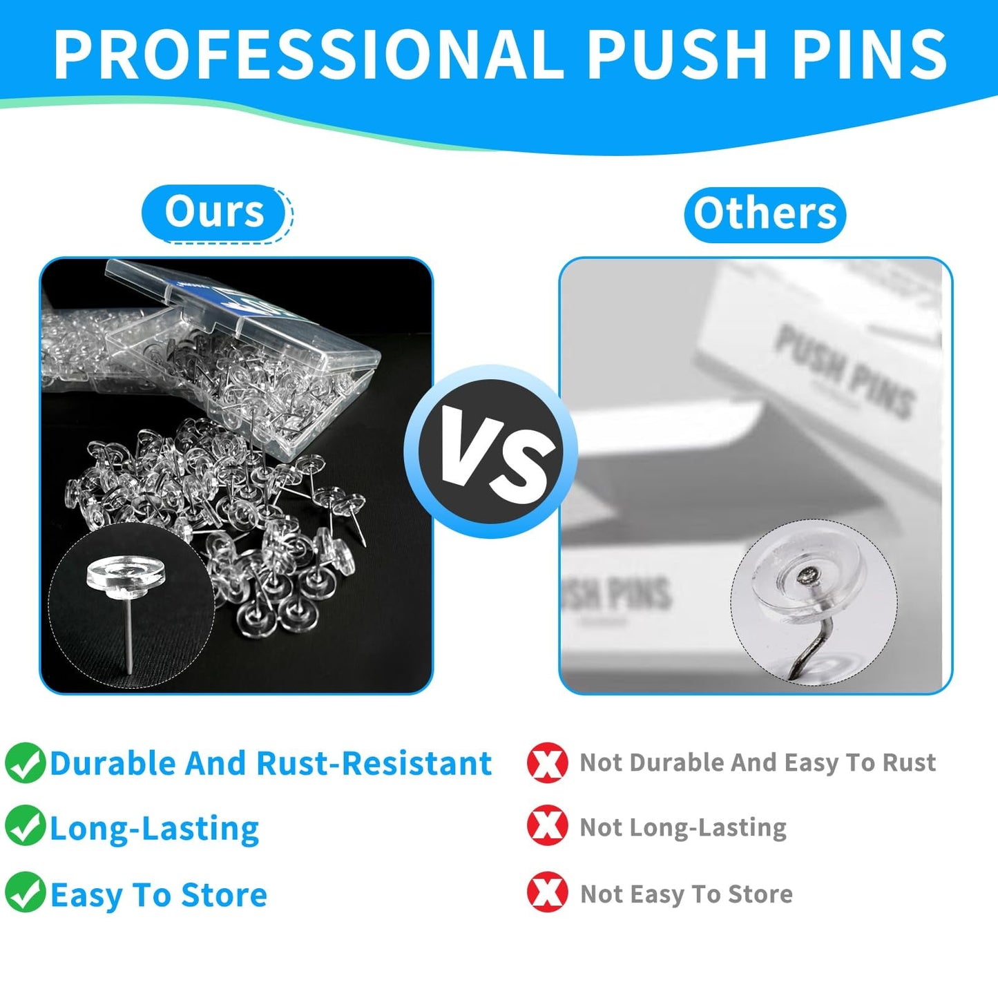 100 Pcs Push Pins Tacks, Thumb Tacks for Wall, Clear Plastic Head, Steel Point, Decorative Push Pins, Standard Thumb Tacks for Bulletin Board, Corkboard, Map, Calendar, Photo, Home, Office(Clear) Clear(100PC)