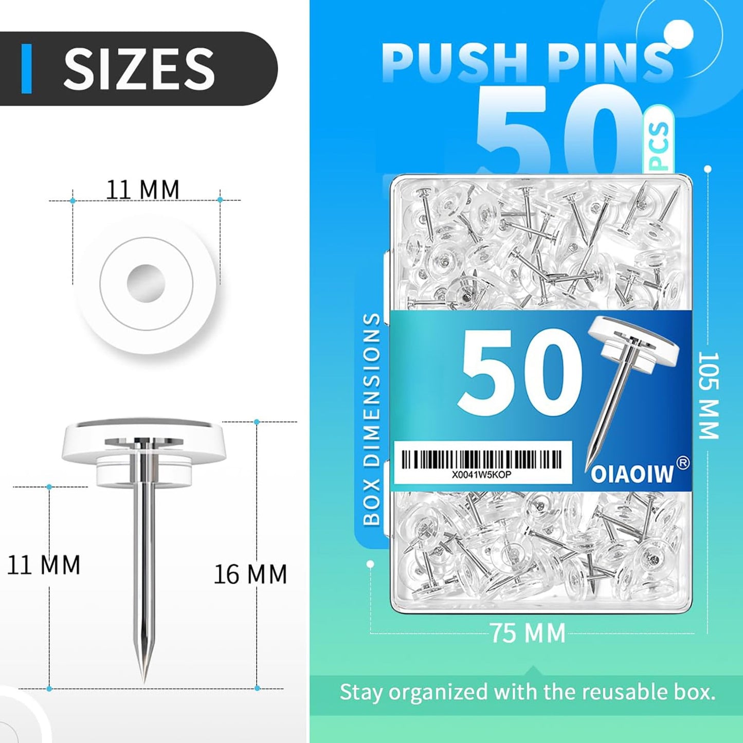 100 Pcs Push Pins Tacks, Thumb Tacks for Wall, Clear Plastic Head, Steel Point, Decorative Push Pins, Standard Thumb Tacks for Bulletin Board, Corkboard, Map, Calendar, Photo, Home, Office(Clear) Clear(150PC)