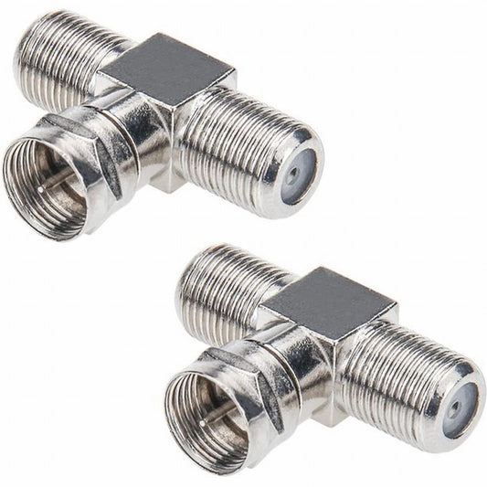 Coaxial Cable Splitter, TV Splitter 2 in 1 Out 2-Pack F Type RG6 Male to 2 F Female 3 Way Cable Splitter Coax T Connector Adapter for Video VCR Antenna Cable Satellite, 2 Pcs, 1.22 Inches 1.22" Silver