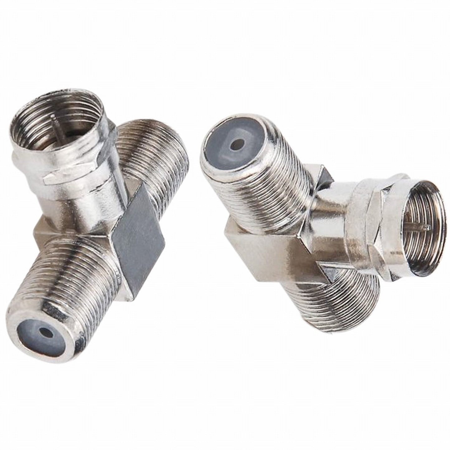 Coaxial Cable Splitter, TV Splitter 2 in 1 Out 2-Pack F Type RG6 Male to 2 F Female 3 Way Cable Splitter Coax T Connector Adapter for Video VCR Antenna Cable Satellite, 2 Pcs, 1.22 Inches 1.22" Silver